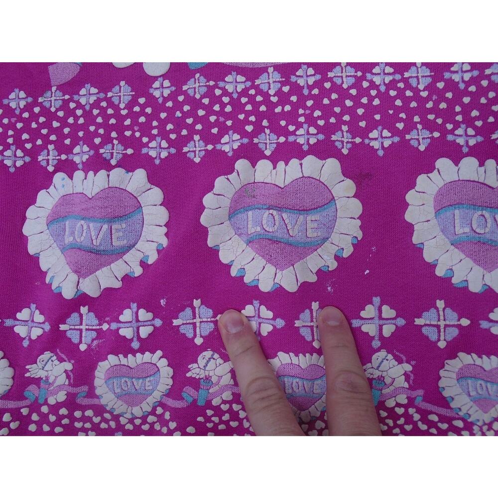 Vintage 80s Grandma Sweater Puffy Print Hearts Teddy Bear Cherub Valentines L - Picture 3 of 14